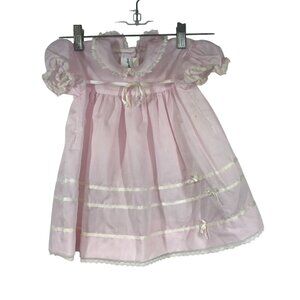 VTG YELLOW BIRD - BABY 18MO - PINK SHORT SLEEVE COLLARED TIES IN BACK DRESS